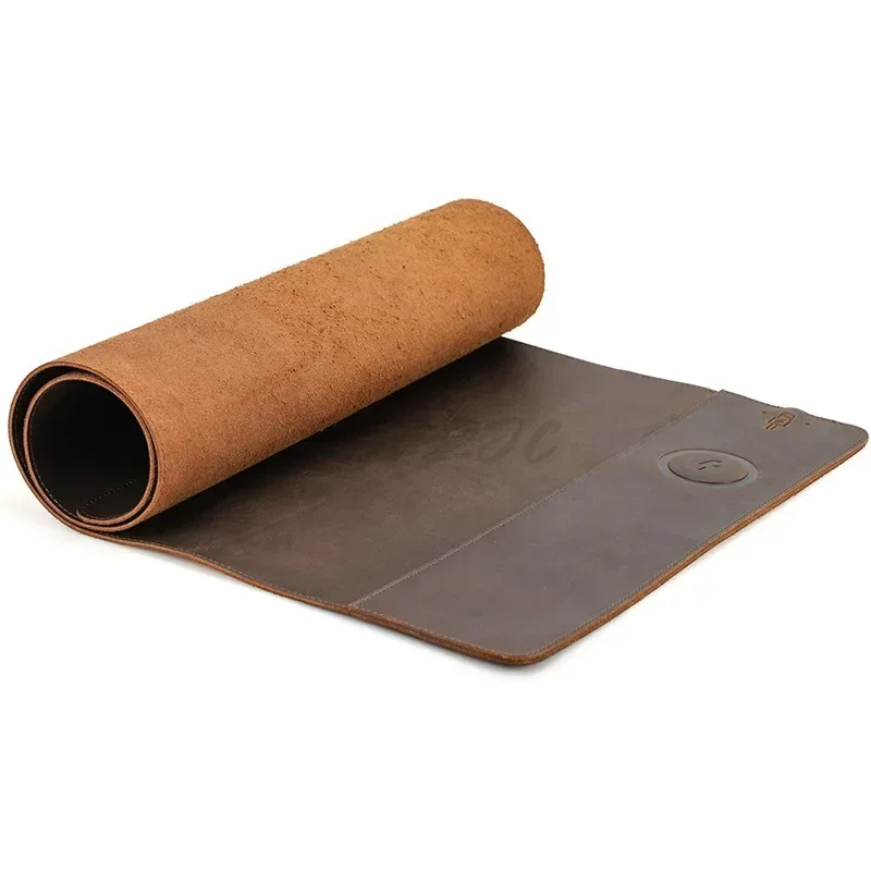 Leather Desk Pad - แผ่นรองเมาส์หนังวัววินเทจพร้อมสายรัดกันฝุ่นและกันน้ําขนาดใหญ่พิเศษ 15w แผ่นรองโต๊ะคอมพิวเตอร์หนังชาร์จไร้สาย