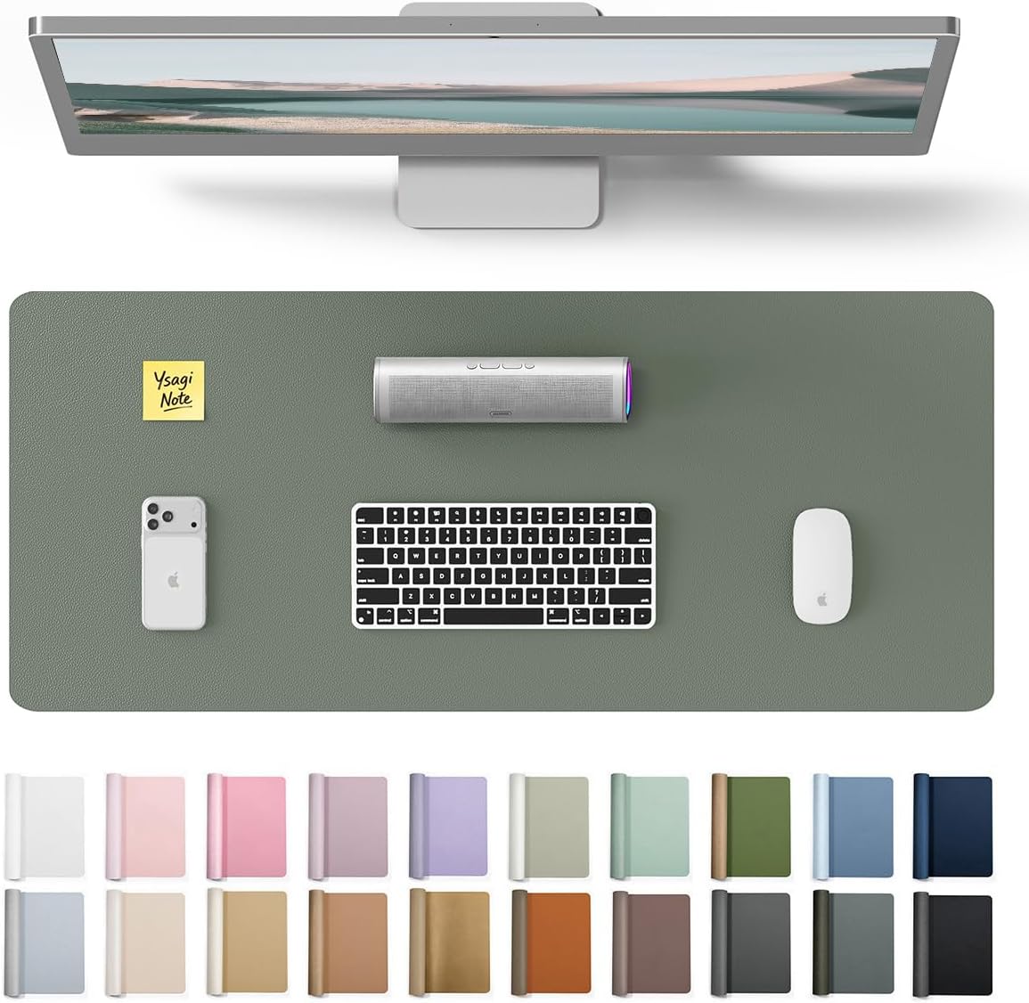 Leather Desk Pad - แผ่นรองโต๊ะหนัง, แผ่นรองเมาส์ขนาดใหญ่พร้อมแผ่นรองกันลื่นสำหรับสำนักงานและที่บ้าน, 23.6x13.8 นิ้ว สีเขียวเข้ม