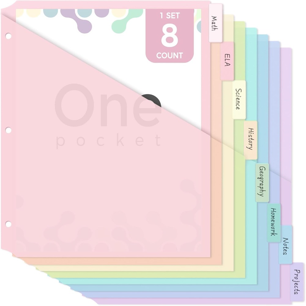 Tab Divider A4 - 8 ชิ้น แฟ้มพลาสติกแบบมีช่องใส่เอกสาร ขนาด A4 สีพาสเทล